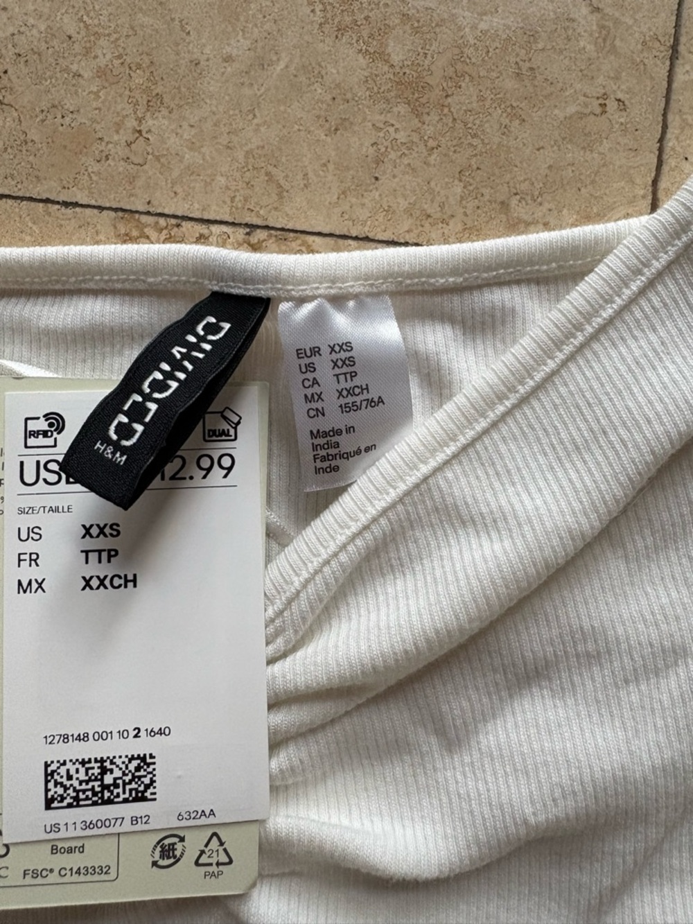 H&M Ribbed Off-Shoulder Cream Crop Top - Picture 3 of 4